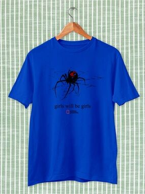 National Geographic Royal Blue 'Girls Will Be Girls' Spider Graphic Tee